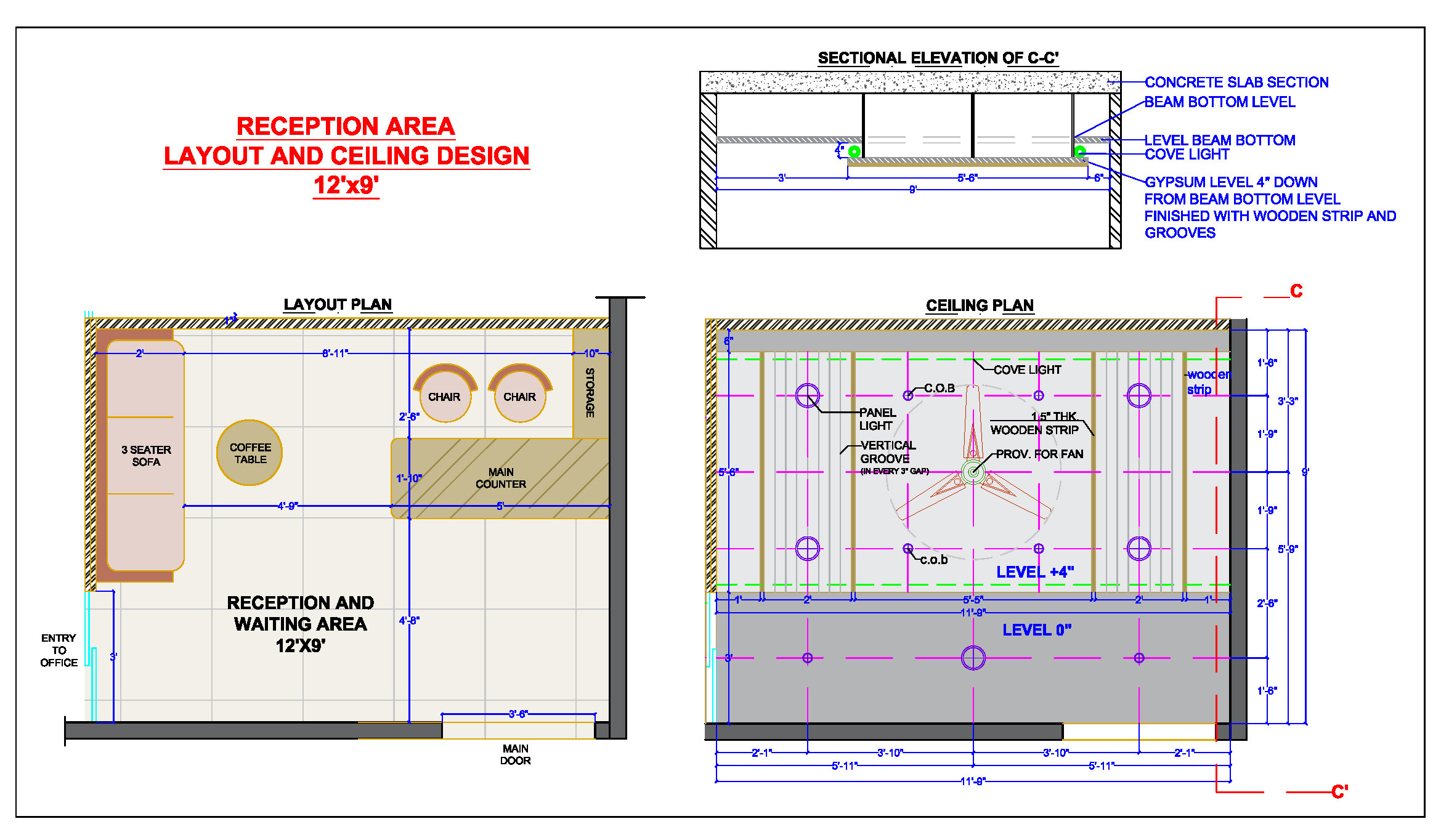 Modern Office Reception and False Ceiling CAD Drawing